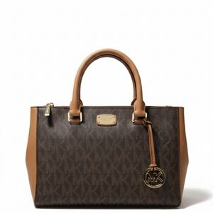 Michael Kors Kellen Medium MK Signature Brown and Tan Satchel